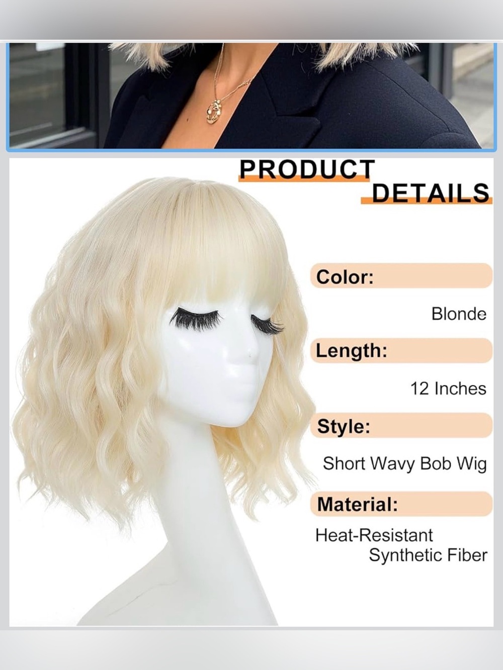 NWT Short Wavy Bob Wigs Natural Looking Heat Resistant Synthetic Wig 12 Inch - Picture 7 of 9